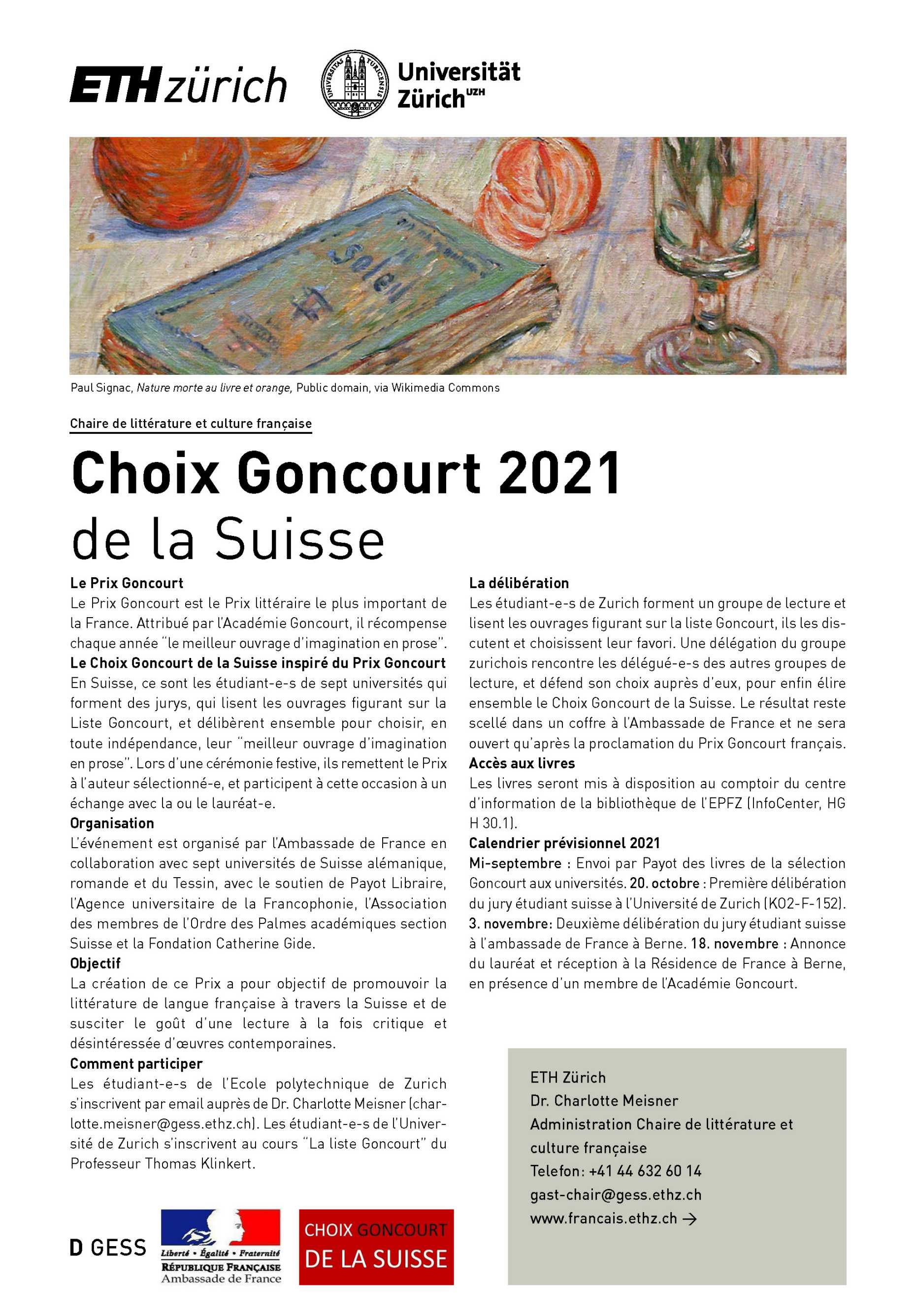 Infoblatt Choix Goncourt de la Suisse 2021